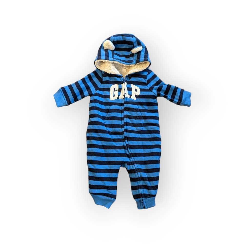 3-6 Months Baby Gap Black and White Striped Bunting Bag, Fuzzy Lining with Ears